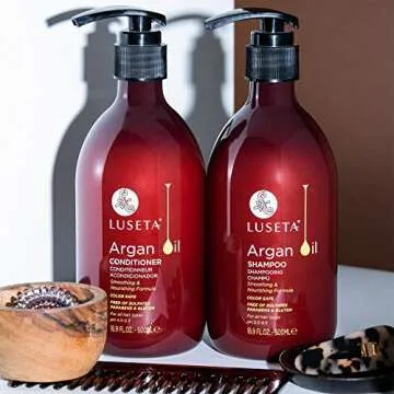 Luseta Argan Oil Shampoo and Conditioner Set Thickening for Thin & Dry Hair Smoothing & Nourishing Anti- Frizz for All Hair Types Sulfate Free for Men and Women 2 x16.9Fl Oz