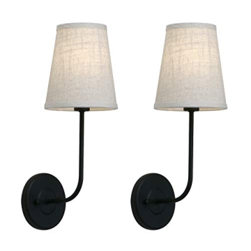 Pathson Set of 2 Vintage Wall Sconces with Linen Fabric Shades for Stylish Home Decor
