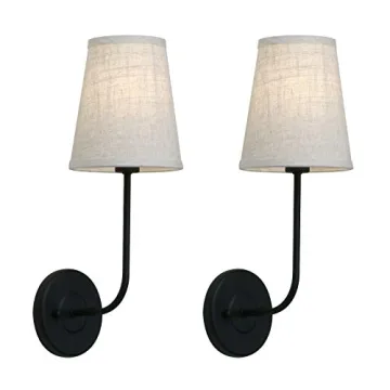 Pathson Set of 2 Vintage Wall Sconces with Linen Fabric Shades for Stylish Home Decor
