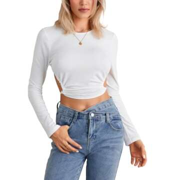 Y2k Skinny Long Sleeve Backless Crop Tops Square Neck Bodycon Shirts Cut Out Pullover Cami Streetwear