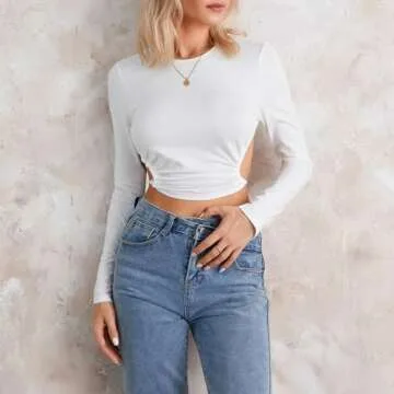 Y2k Skinny Long Sleeve Backless Crop Tops Square Neck Bodycon Shirts Cut Out Pullover Cami Streetwear