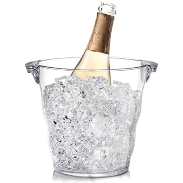 Dicunoy Ice Bucket, 4 Liter Plastic Champagne Bucket Chiller, Thick Clear Beverage Tubs with Handle,...