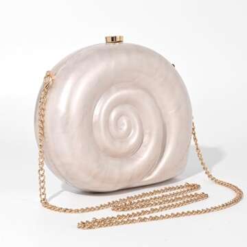 Ryxuzer Clutch Purse For Women Acrylic Conch Shell Handbag, Crossbody Wedding Summer Shoulder Bag Mi...