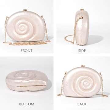 Ryxuzer Clutch Purse For Women Acrylic Conch Shell Handbag, Crossbody Wedding Summer Shoulder Bag Mini Evening Cute Bride Bridesmaid Bags Pearl Novelty Luxury Designer Handbags(Pearl)
