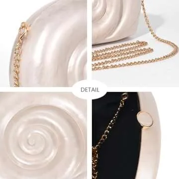 Ryxuzer Clutch Purse For Women Acrylic Conch Shell Handbag, Crossbody Wedding Summer Shoulder Bag Mini Evening Cute Bride Bridesmaid Bags Pearl Novelty Luxury Designer Handbags(Pearl)