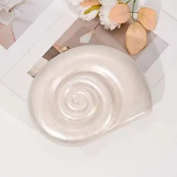 Ryxuzer Clutch Purse For Women Acrylic Conch Shell Handbag, Crossbody Wedding Summer Shoulder Bag Mini Evening Cute Bride Bridesmaid Bags Pearl Novelty Luxury Designer Handbags(Pearl)