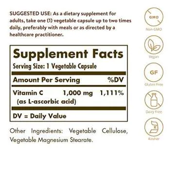 Solgar Vitamin C 1000 mg, 250 Vegetable Capsules - Antioxidant & Immune Support - Overall Health - H...