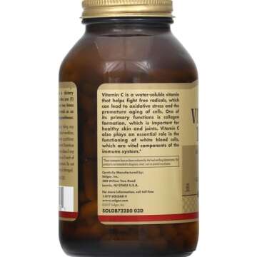 Solgar Vitamin C 1000 mg, 250 Vegetable Capsules - Antioxidant & Immune Support - Overall Health - Healthy Skin & Joints - Bioflavonoids Supplement - Non GMO, Vegan, Gluten Free, Kosher - 250 Servings