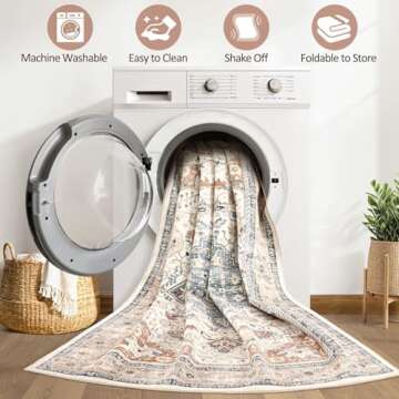 9x12 Area Rug Living Room: Washable Boho Large Neutral Vintage Soft Rugs Stain Resistant Farmhouse N...