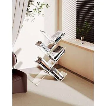 solaround Acrylic Tree Bookcases Modern Clear Wall Bookshelf Standing Bookcase Tree Organizer Decorative Storage Rack(5-Tier Floor, Clear)