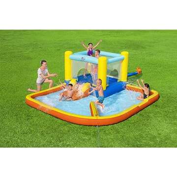 Bestway H2OGO! Beach Bounce House Kids Outdoor Inflatable Water Slide Park with Water Wall, Ground S...