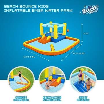 Bestway H2OGO! Beach Bounce House Kids Outdoor Inflatable Water Slide Park with Water Wall, Ground Stakes, Storage Bag, and Air Blower for Quick Setup