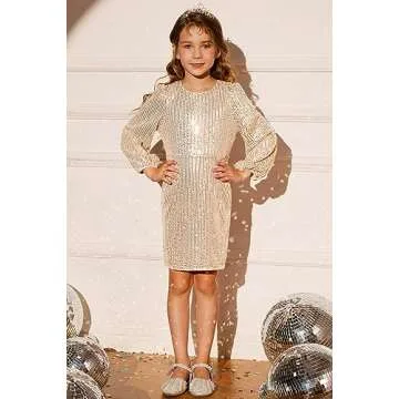 GRACE KARIN Girls' Long Sleeve Sequin Dress for Parties