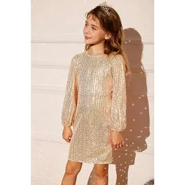 GRACE KARIN Girls' Long Sleeve Sequin Dress for Parties