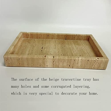 StonePlus Natural Marble Elegant Jewelry Tray Small Stone Organizer for Dressroom/Bathroom/Coffeeshop (Beige Travertine, 9.84Lx5.91Wx1.18H)