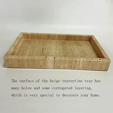 StonePlus Natural Marble Elegant Jewelry Tray Small Stone Organizer for Dressroom/Bathroom/Coffeeshop (Beige Travertine, 9.84Lx5.91Wx1.18H)