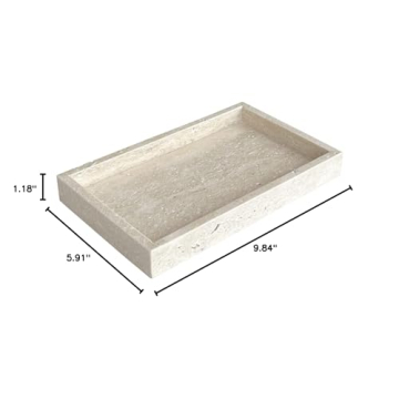 StonePlus Natural Marble Elegant Jewelry Tray Small Stone Organizer for Dressroom/Bathroom/Coffeeshop (Beige Travertine, 9.84Lx5.91Wx1.18H)