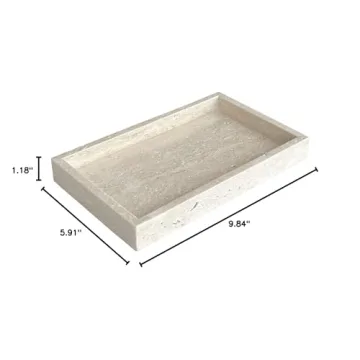 StonePlus Natural Marble Elegant Jewelry Tray Small Stone Organizer for Dressroom/Bathroom/Coffeeshop (Beige Travertine, 9.84Lx5.91Wx1.18H)
