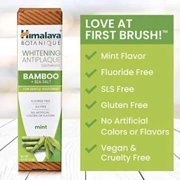 Himalaya Botanique Whitening Antiplaque Toothpaste with Bamboo + Sea Salt, Fluoride Free, for Gentle Whitening, 4 oz, 4 Pack…