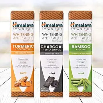Himalaya Botanique Whitening Antiplaque Toothpaste with Bamboo + Sea Salt, Fluoride Free, for Gentle Whitening, 4 oz, 4 Pack…