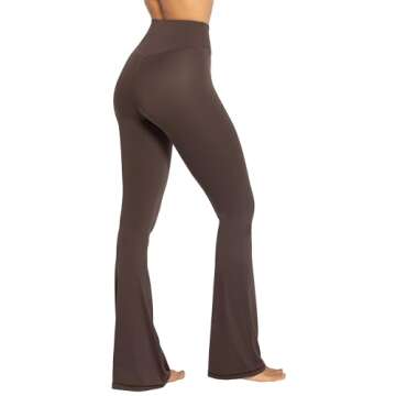Sunzel Flare Leggings, Crossover Yoga Pants with Tummy Control, High-Waisted and Wide Leg, 28" Inseam, Seal Brown Small