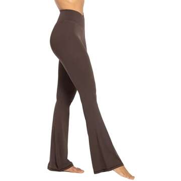 Sunzel Flare Leggings, Crossover Yoga Pants with Tummy Control, High-Waisted and Wide Leg, 28" Inseam, Seal Brown Small