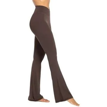 Sunzel Flare Leggings, Crossover Yoga Pants with Tummy Control, High-Waisted and Wide Leg, 28" Inseam, Seal Brown Small