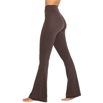 Sunzel Flare Leggings, Crossover Yoga Pants with Tummy Control, High-Waisted and Wide Leg, 28" Inseam, Seal Brown Small