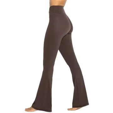 Sunzel Flare Leggings, Crossover Yoga Pants with Tummy Control, High-Waisted and Wide Leg, 28" Inseam, Seal Brown Small