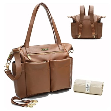 Miss Fong Stylish Leather Diaper Bag Tote & Backpack with 15 Pockets
