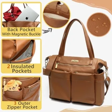 Miss Fong Leather Diaper Bag Tote Backpack 15 Pockets