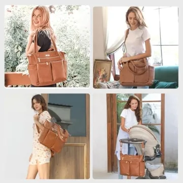 Miss Fong Leather Diaper Bag Tote Backpack 15 Pockets