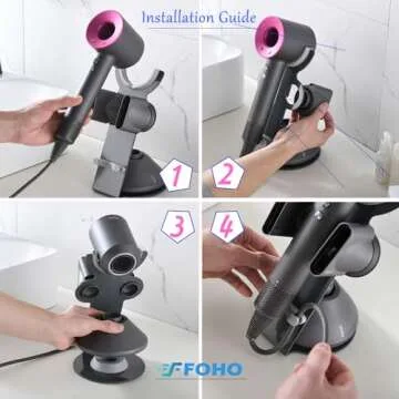 Foho Hair Dryer Holder for Dyson Supersonic, Magnetic Stand with Power Plug Cable Organizer, Bathroo...