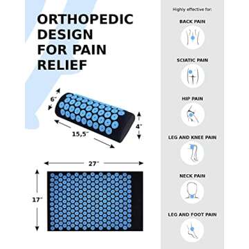 Acupressure Mat and Pillow Set for Lower Back Pain Relief & Muscle Relaxation - Acupuncture Mattress + Spiky Ball Massage Set for Back, Neck & Sciatic Nerve Pain - Relieves Tension at Pressure Points