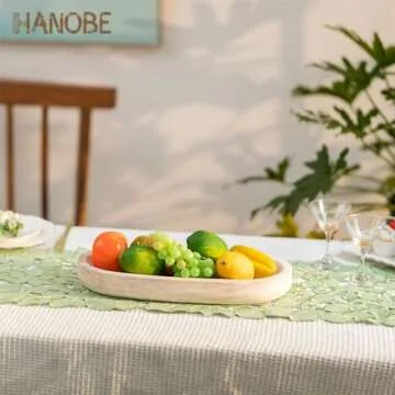 Hanobe Decorative Wooden Dough Bowl: Large Bowls Rustic White Wood Holder Tray Long Centerpiece Decorations for Kitchen Living Room Home Decor