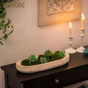 Hanobe Decorative Wooden Dough Bowl: Large Bowls Rustic White Wood Holder Tray Long Centerpiece Decorations for Kitchen Living Room Home Decor