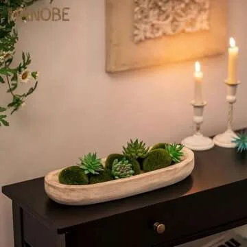 Hanobe Decorative Wooden Dough Bowl: Large Bowls Rustic White Wood Holder Tray Long Centerpiece Decorations for Kitchen Living Room Home Decor