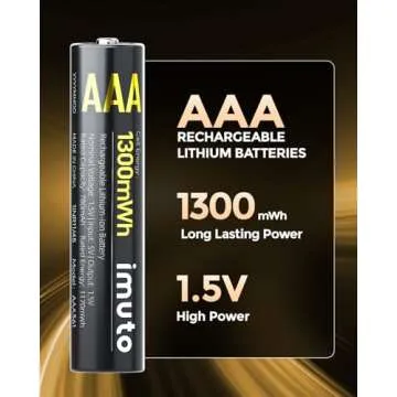 imuto Rechargeable AAA Batteries Lithium 8 Pack with Fast Charger,1300mWh 1.5V Constant Output Triple a Lithium Batteries 1600 Cycles Long Lasting