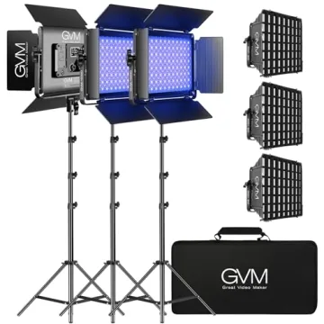 GVM RGB LED Video Light - App Controlled Photography Lighting Kit, 3 Pack (3200K-5600K)