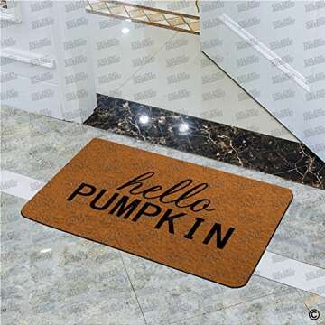 MsMr Funny Doormat Entrance Floor Mat Indoor Outdoor Decorative Doormat Bathroom Mat with Hello Pumpkin Design 30"x18"