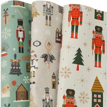 Vintage Christmas Wrapping Paper - Large Nutcracker Design Sheets