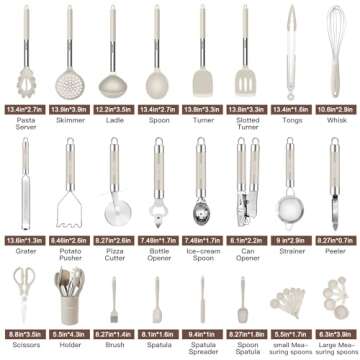 Kitchen Utensils Set-Silicone Cooking Utensils-33pcs Non-Stick Silicone Cooking Kitchen Utensils Spa...