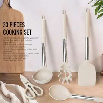 Premium Kitchen Utensils Set - Silicone & Stainless Steel