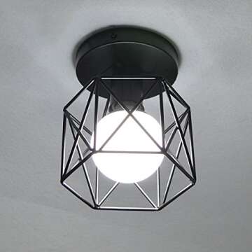 Lysed E26 E27 Retro Black Industrial Light Fixture,Vintage Flush Mount Ceiling Light,Mini Metal Rustic Ceiling Lamp for Porch Hallway,Kitchen,Stairway,Farmhouse Light