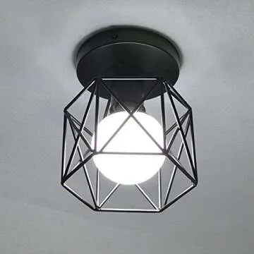 Lysed E26 E27 Retro Black Industrial Light Fixture,Vintage Flush Mount Ceiling Light,Mini Metal Rustic Ceiling Lamp for Porch Hallway,Kitchen,Stairway,Farmhouse Light