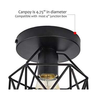 Lysed E26 E27 Retro Black Industrial Light Fixture,Vintage Flush Mount Ceiling Light,Mini Metal Rustic Ceiling Lamp for Porch Hallway,Kitchen,Stairway,Farmhouse Light