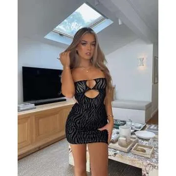 Hollow Out Dress for Women Y2k Halter Neck Bodycon Mini Dress Sexy Cut Out Slim Fit Short Dress Night Out Party Clubwear(C1-Black,M)