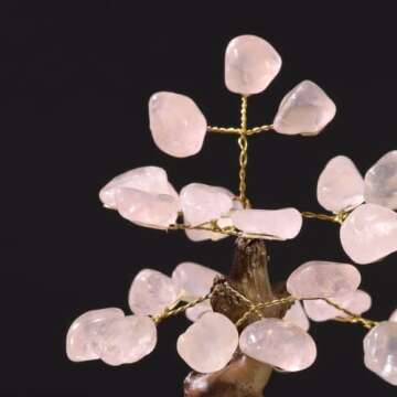 Gemspire Rose Quartz Tree - Natural Rose Quartz Crystal Tree for Positive Energy, Feng Shui & Money- Polished Leaves & Amethyst Rock Cluster Base- Gemstone Tree Decor - Approx. 4.5-5.5 inches Tall