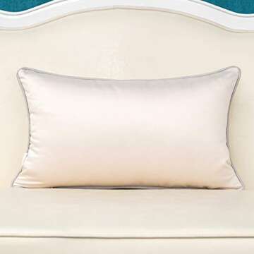 Alerfa 12 x 20 Inch Light Beige White Geometric Striped Gold Leather Patchwork Velvet Cushion Case L...