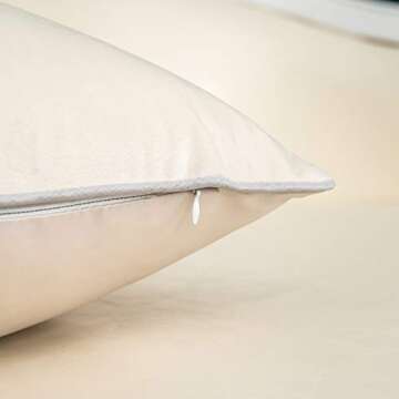 Alerfa 12 x 20 Inch Light Beige White Geometric Striped Gold Leather Patchwork Velvet Cushion Case Luxury Modern Lumbar Throw Pillow Cover Decorative Pillow for Couch Sofa Living Room Bedroom Car